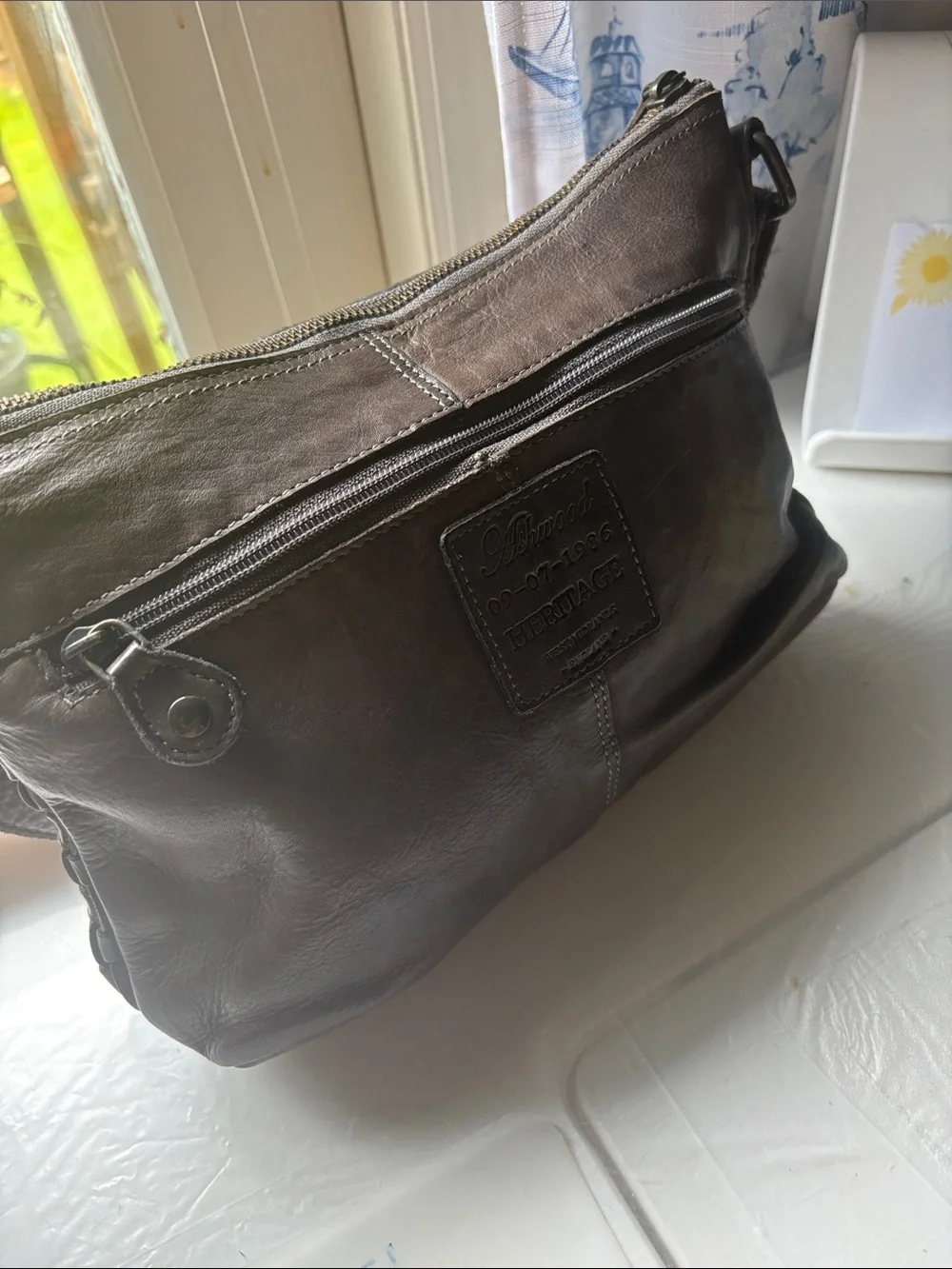 Woven Leather Messenger Bag - Black
